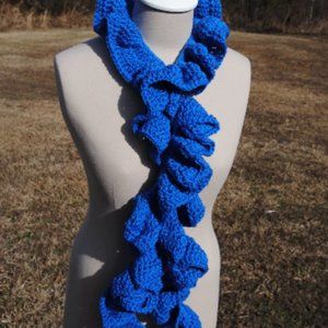 Crochet Blue Ruffle Scarf/New